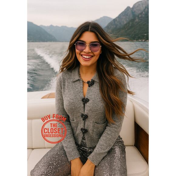 RARE!!! ZARA Gray Embellished Knit Top NWT - Picture 1 of 16